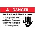National Marker Co NMC Arc Flash Labels, Danger Arc Flash & Shock Hazard Appropriate PPE, 3in X 5in, Wht/Rd/Blk DGA61AP